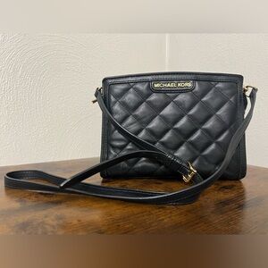 Michael Kors Black Quilted Crossbody Bag with Gold Hardware